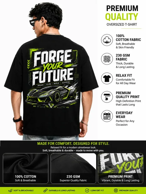 Forge_Your_Future_Cyber_Supercar_Oversized_Graphic_T_Shirt_Neon_Streetwear_Tee