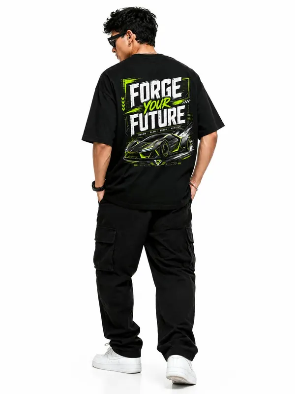 Forge_Your_Future_Cyber_Supercar_Oversized_Graphic_T_Shirt_Neon_Streetwear_Tee