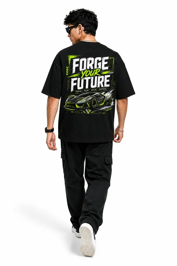 Forge_Your_Future_Cyber_Supercar_Oversized_Graphic_T_Shirt_Neon_Streetwear_Tee