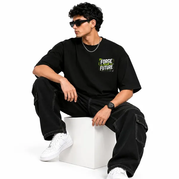 Forge_Your_Future_Cyber_Supercar_Oversized_Graphic_T_Shirt_Neon_Streetwear_Tee