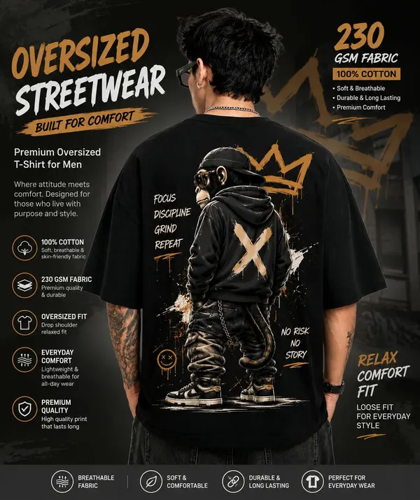 No_Risk_No_Story_Urban_King_Ape_Oversized_Graphic_T_Shirt_Streetwear_Heavyweight_Tee