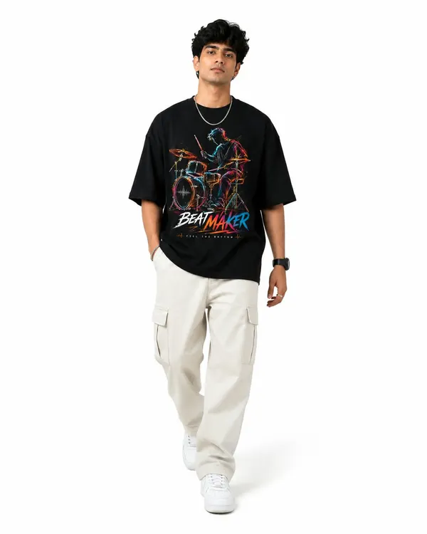 Beatmaker_Neon_Drummer_Oversized_Graphic_T_Shirt_Music_Streetwear_Tee