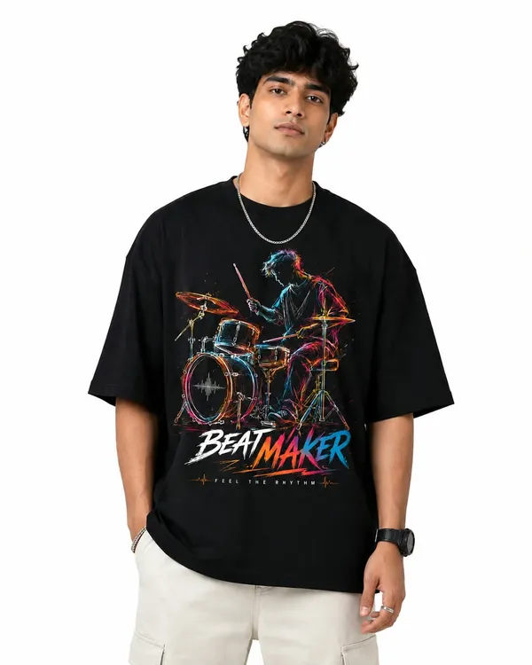 Beatmaker_Neon_Drummer_Oversized_Graphic_T_Shirt_Music_Streetwear_Tee