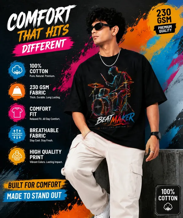Beatmaker_Neon_Drummer_Oversized_Graphic_T_Shirt_Music_Streetwear_Tee