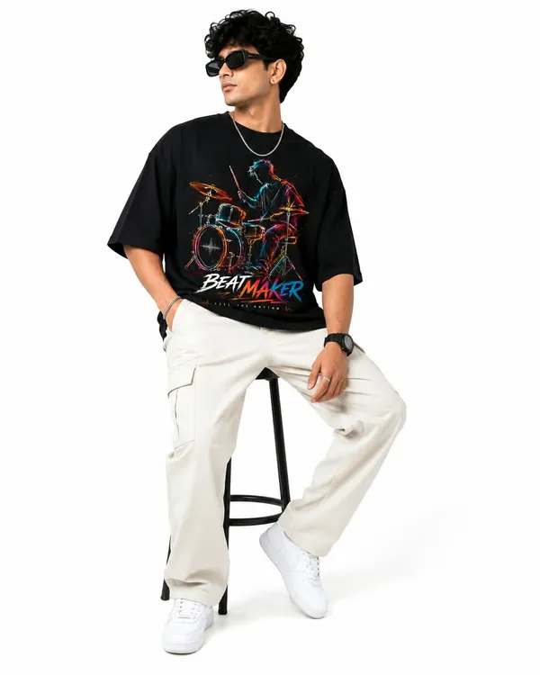 Beatmaker_Neon_Drummer_Oversized_Graphic_T_Shirt_Music_Streetwear_Tee