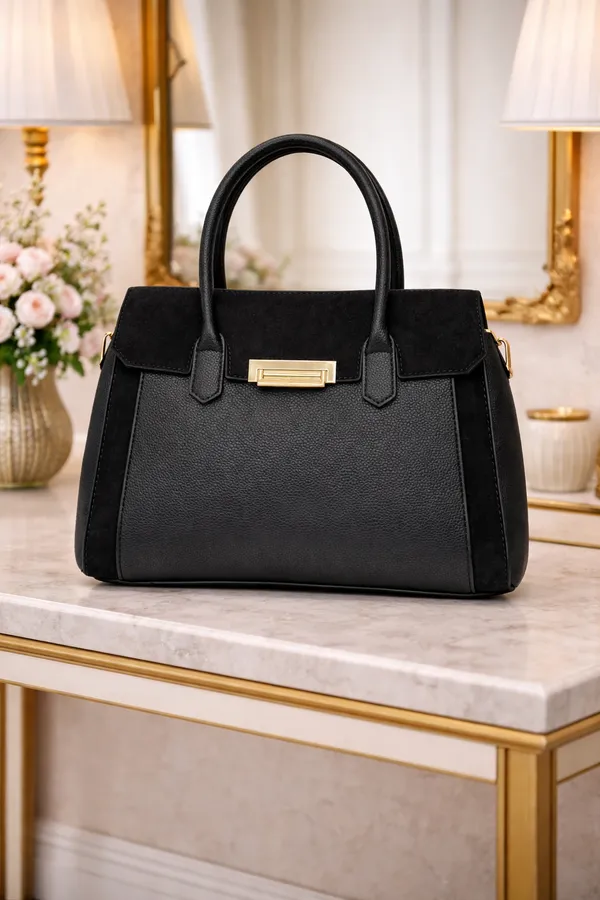 Black_Premium_Pu_Leather_Tote_Handbag_For_Women