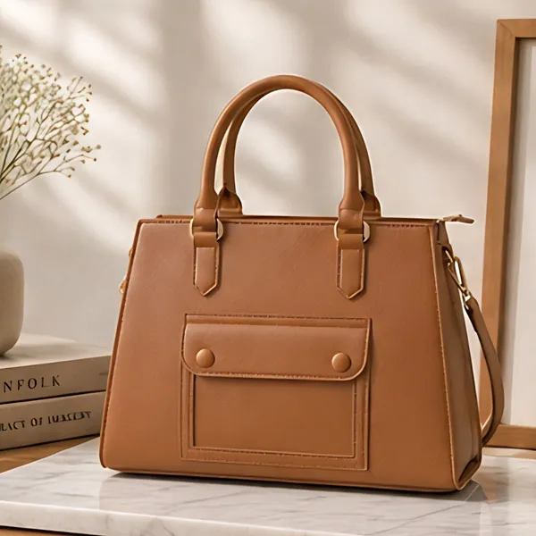 Brown_Premium_Faux_Leather_Tote_Handbag_For_Women