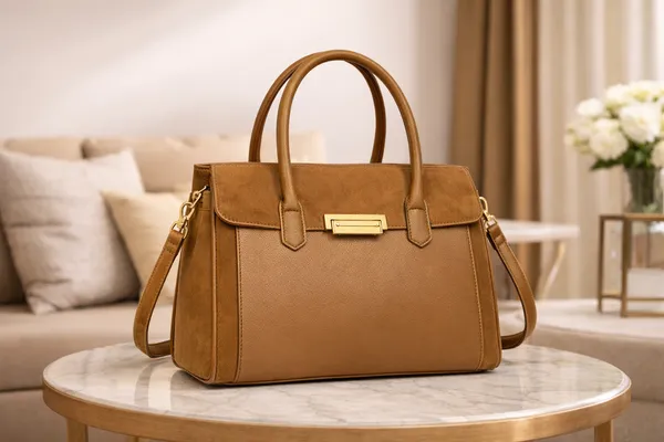 Khaki_Premium_Pu_Leather_Tote_Handbag_For_Women