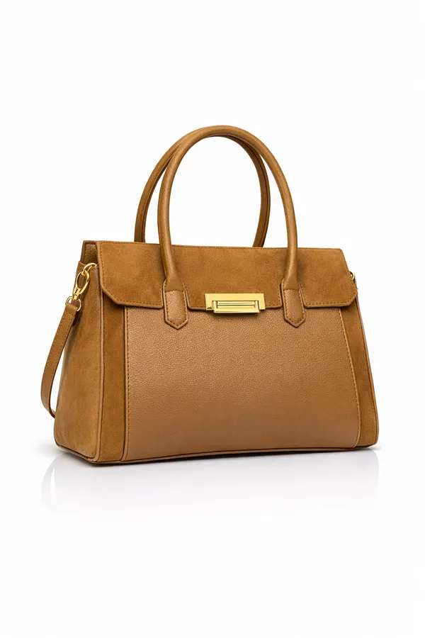 Khaki_Premium_Pu_Leather_Tote_Handbag_For_Women