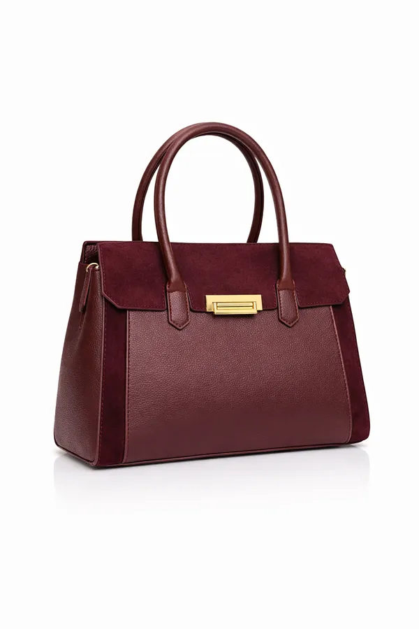 Maroon_Premium_Pu_Leather_Tote_Handbag_For_Women