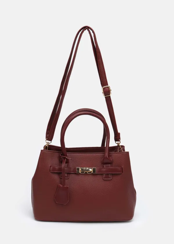 Maroon_Premium_Pu_Leather_Tote_Handbag_For_Women