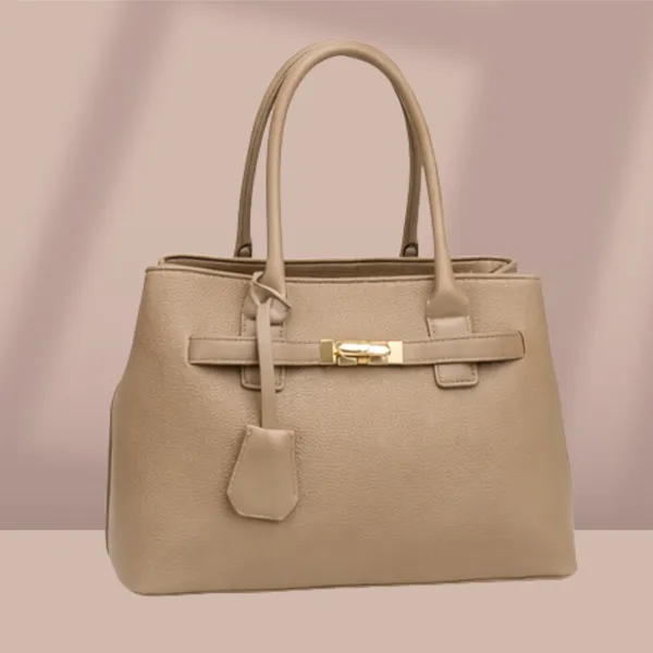 Khaki_Premium_Pu_Leather_Tote_Handbag_For_Women