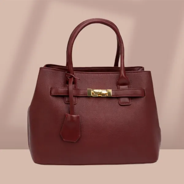 Maroon_Premium_Pu_Leather_Tote_Handbag_For_Women