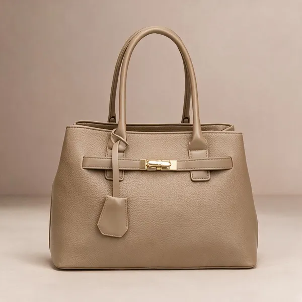 Khaki_Premium_Pu_Leather_Tote_Handbag_For_Women