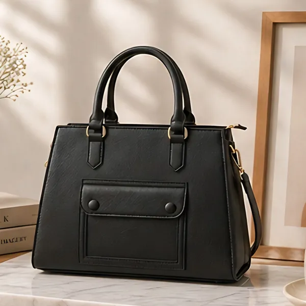 Black_Premium_Faux_Leather_Tote_Handbag_For_Women