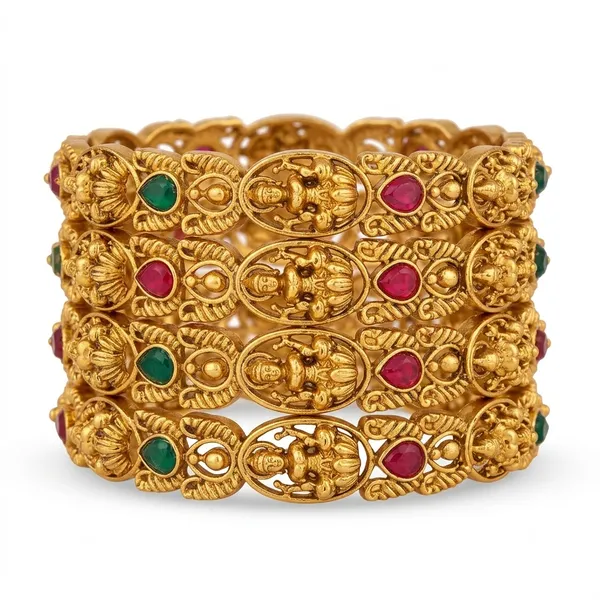 Gold_Tone_Temple_Design_Bangles_Set_Of_4_for_Women