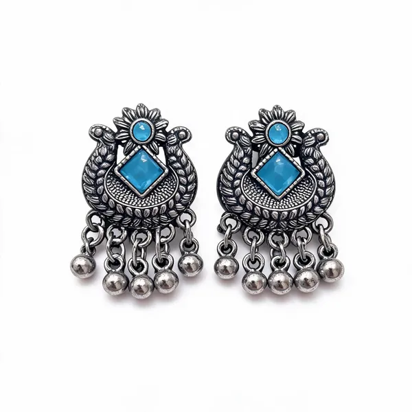 Silver_Blue_Metal_Oxidized_Stone_Drop_Earrings_For_Women