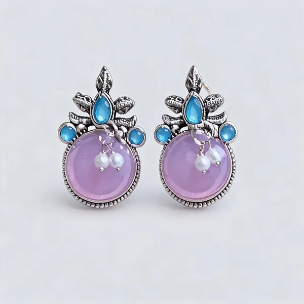 Purple_&_Silver_Metal_Floral_Drop_Earrings_For_Women