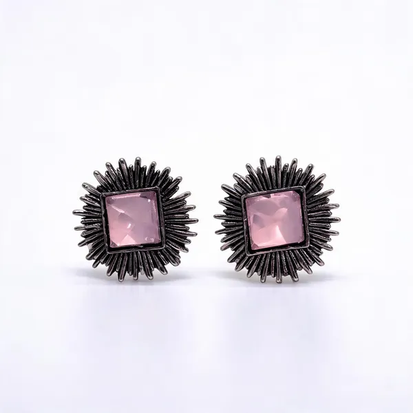 Pink_Metal_Square_Stone_Stud_Earrings_For_Women