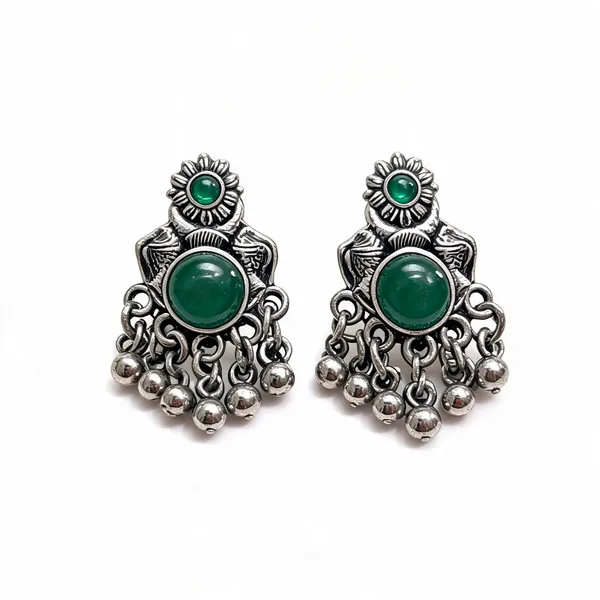 Silver_Green_Metal_Oxidised_Stone_Dangle_Earrings_For_Women