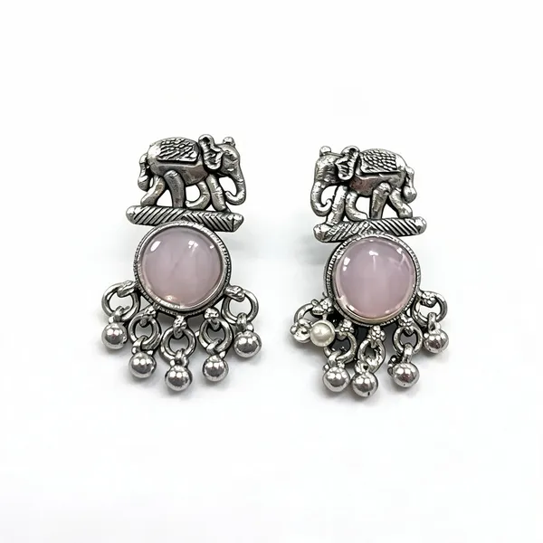 Silver_&_Pink_Stone_Metal_Elephant_Drop_Earrings_For_Women