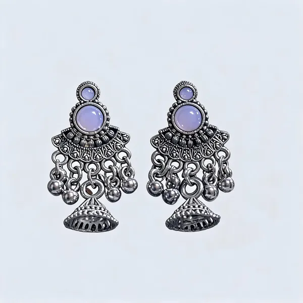 Silver_Oxidised_Metal_Lavender_Stone_Jhumka_Earrings_For_Women