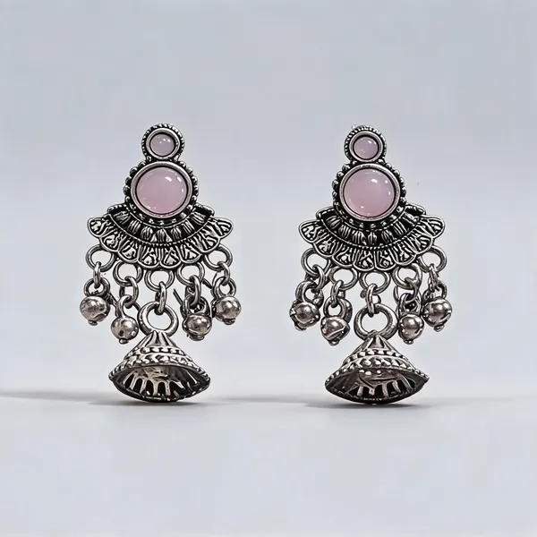 Silver_Oxidised_Metal_Pink_Stone_Jhumka_Earrings_For_Women