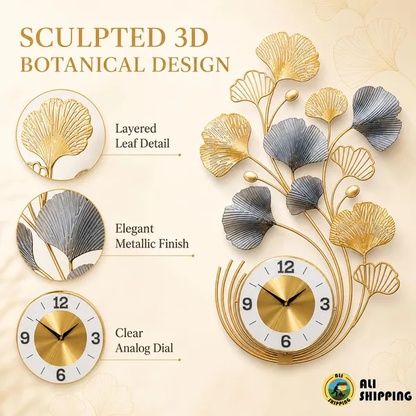 Metal_Wall_Clock_With_Ginkgo_Leaves