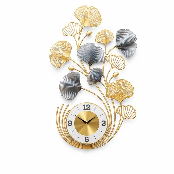 Metal_Wall_Clock_With_Ginkgo_Leaves