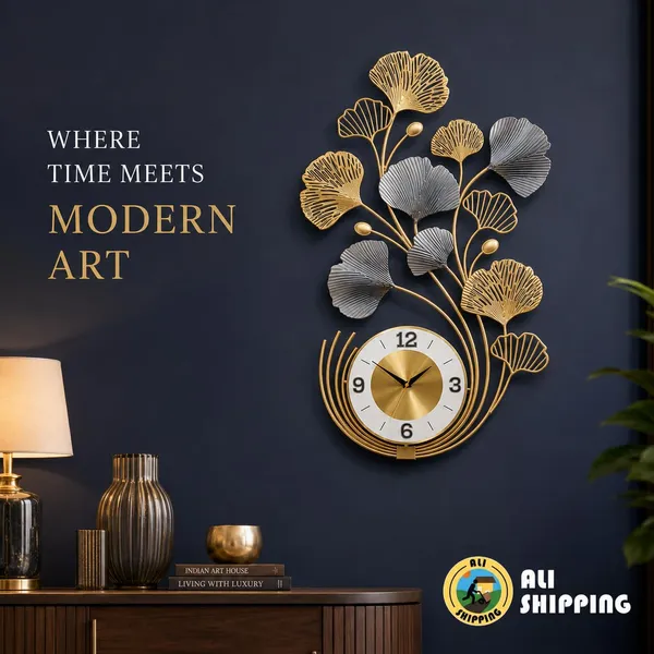 Metal_Wall_Clock_With_Ginkgo_Leaves