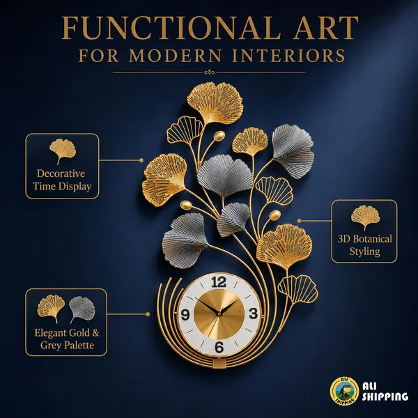 Metal_Wall_Clock_With_Ginkgo_Leaves