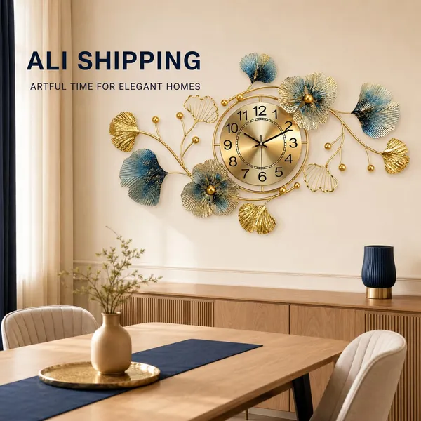 Wall_Clock_With_Metal_Leaf_Art