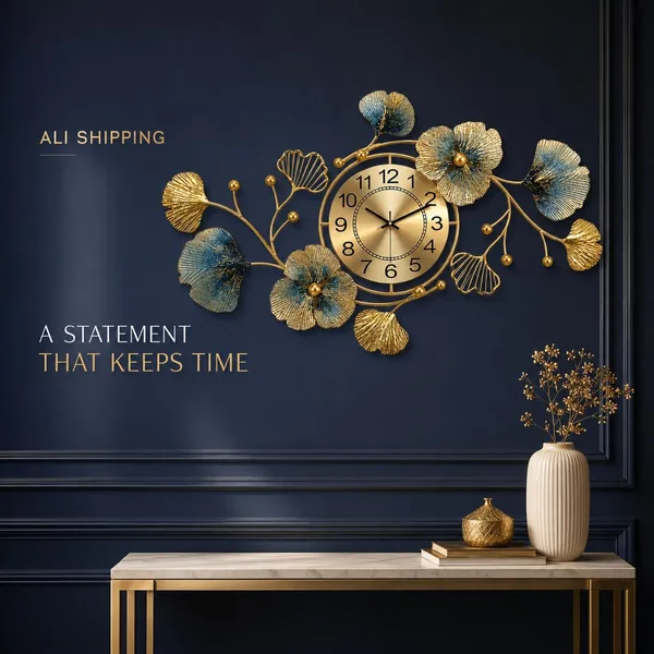 Wall_Clock_With_Metal_Leaf_Art