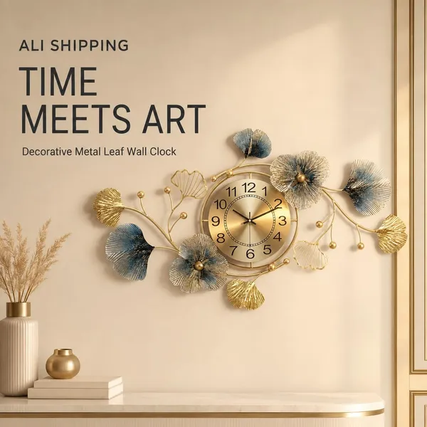 Wall_Clock_With_Metal_Leaf_Art