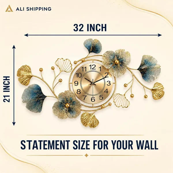 Wall_Clock_With_Metal_Leaf_Art