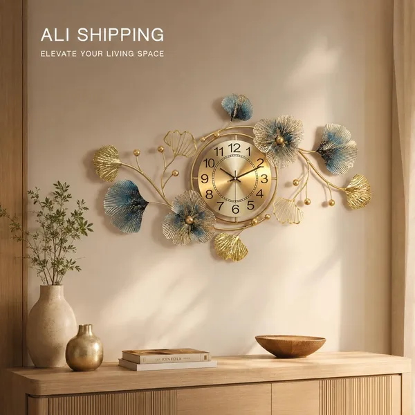 Wall_Clock_With_Metal_Leaf_Art