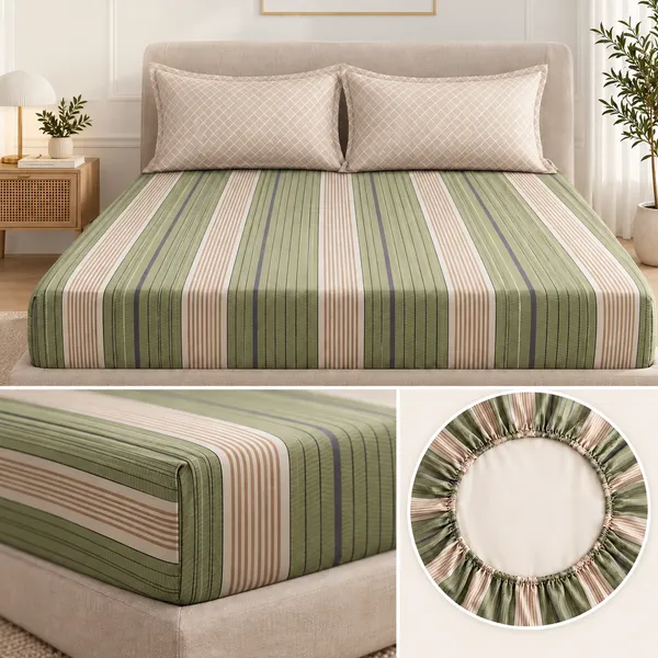 Green_Striped_Elastic_Fitted_Bedsheet