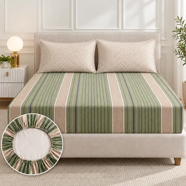 Green_Striped_Elastic_Fitted_Bedsheet