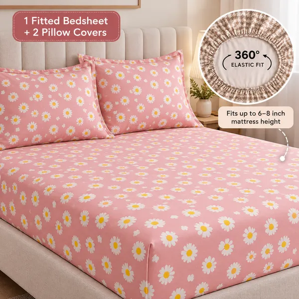Pink_Floral_Print_Fitted_Bedsheet_Set_With_Pillow_Covers