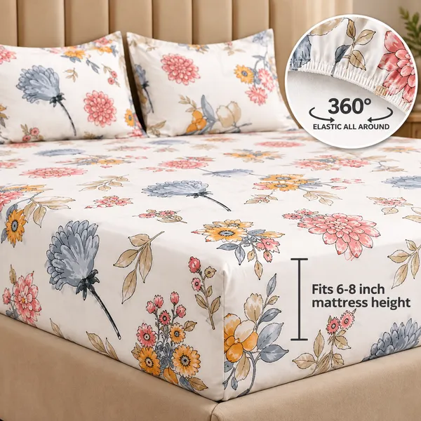 Floral_Print_Elastic_Fitted_Bedsheet