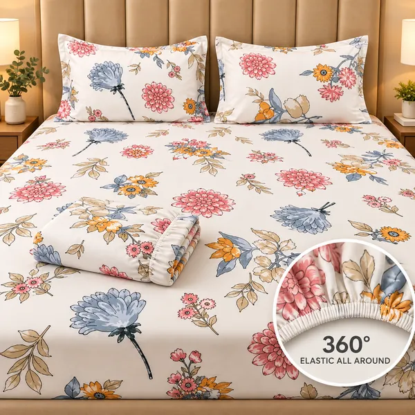 Floral_Print_Elastic_Fitted_Bedsheet