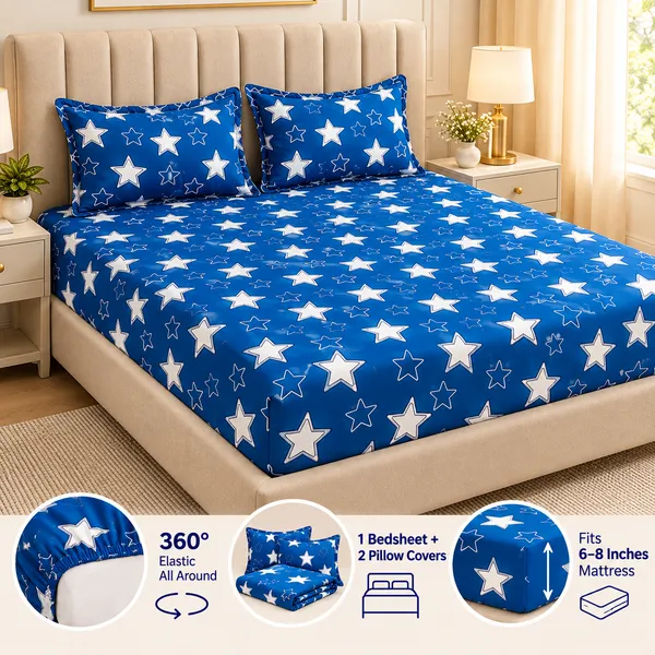 Blue_Stars_double_bed_bedsheet_with_2_pillow_covers