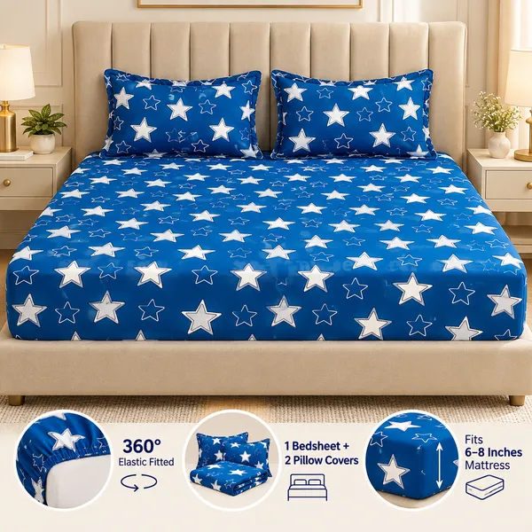 Blue_Stars_double_bed_bedsheet_with_2_pillow_covers