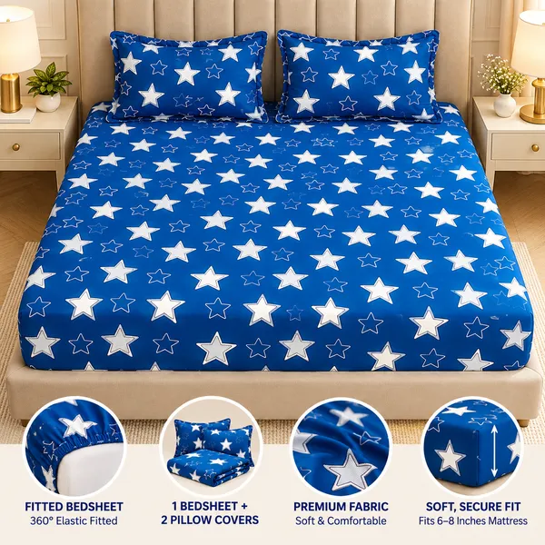 Blue_Stars_double_bed_bedsheet_with_2_pillow_covers