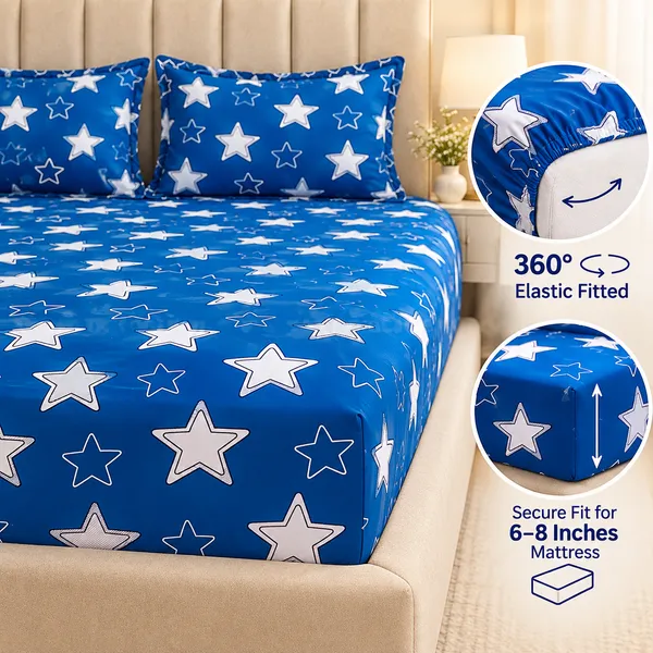 Blue_Stars_double_bed_bedsheet_with_2_pillow_covers