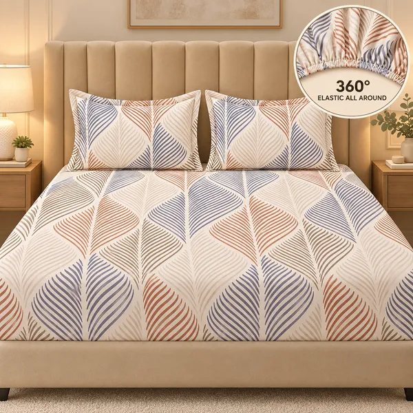 Multicolor_Leaf_Print_Elastic_Fitted_Bedsheet