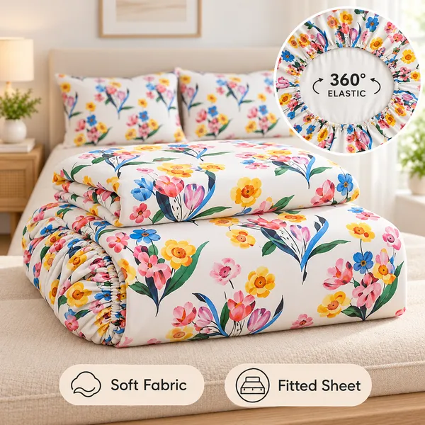Soft_Fabric_Floral_Print_Fitted_Bedsheet_Set