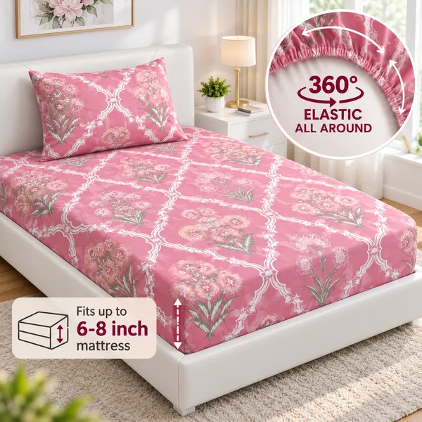 Gulabi_Meher_|_Single_Bed_Fitted_Bedsheet_+_1_Pillow_Cover_|_360°_Elastic