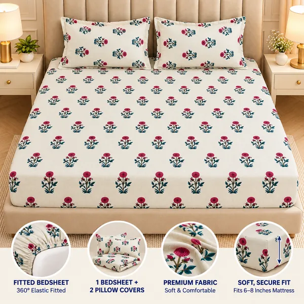 Gulbahar_Ivory_|_1_Bedsheet_+_2_Pillow_Covers_|_360°_Elastic_Fitted