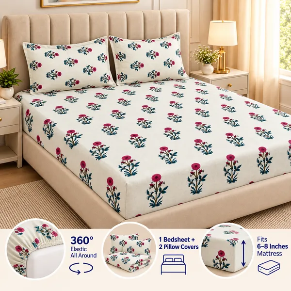 Gulbahar_Ivory_|_1_Bedsheet_+_2_Pillow_Covers_|_360°_Elastic_Fitted